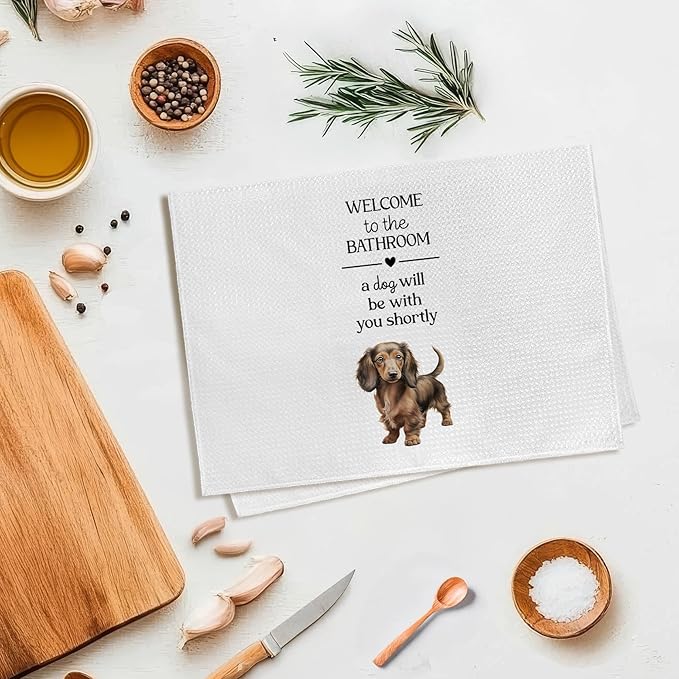 Funny Long Haired Dachshund Dog Hand Towels, Dachshund Gifts for Women Hand Towel, A Dog Will Be with You Shortly Decorative Towels Bath Towel for Bathroom, Funny Puppy Bathroom Decor, 16x24in