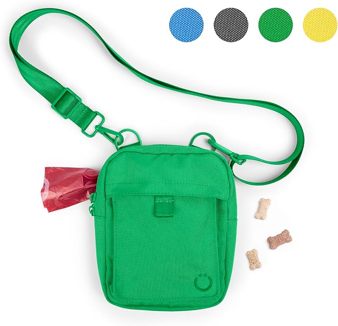Ubbi Dog Treat Pouch for Training & Walking, 3-Way Wear Options - Crossbody, Waist, or Clip-On - with Magnetic Closure & Poop Bag Dispenser, Recycled RPET, Blue