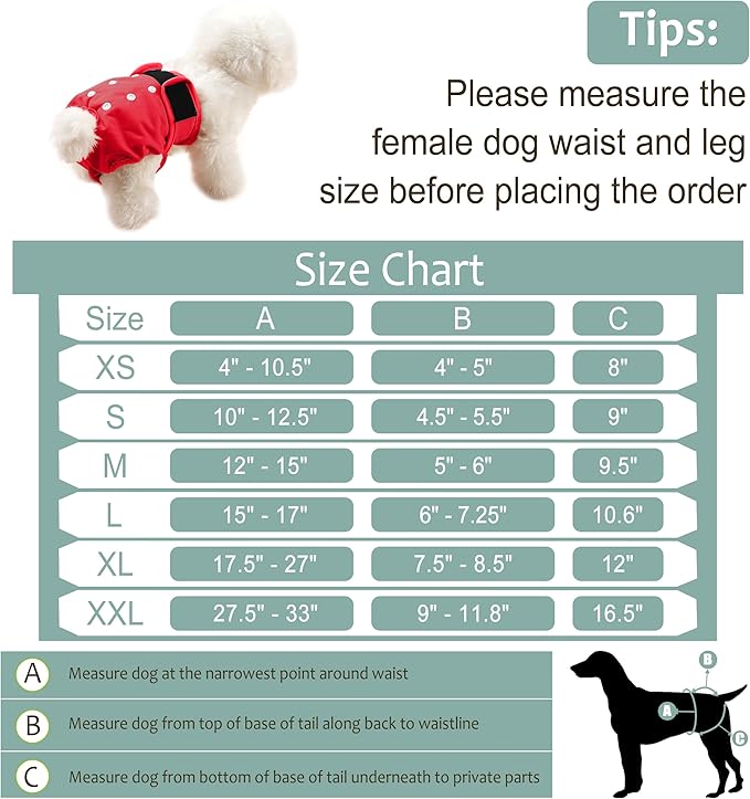 Female Dog Diapers 5Pcs - Premium Reusable Diapers for Doggie in Heat - Highly Absorbent Dog Diapers Female for Pet Incontinence, Red, M