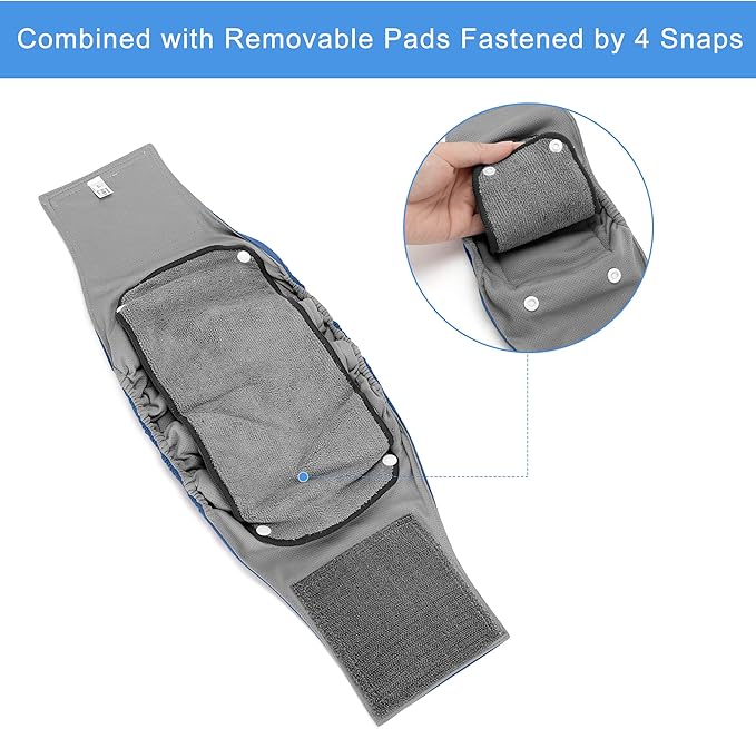 Teamoy Belly Bands for Male Dogs with Removable Pads, Reusable Washable Puppy Dog Diaper Wraps with Gray Lining(Pack of 3),L1