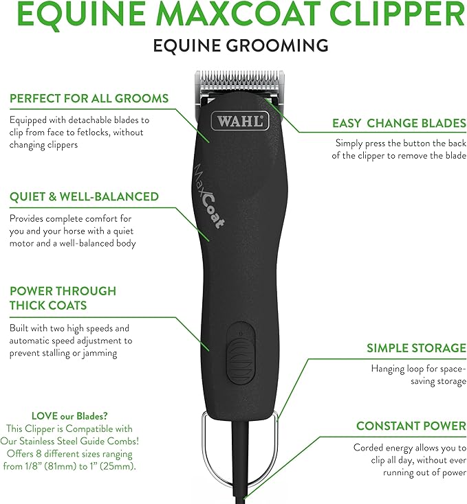 Wahl Pro Animal Equine MaxCoat Horse Clipper - Horse, Dog & Cat Clipper - for Pet Grooming - Corded - Quiet - Black