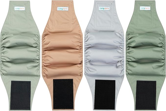 Male Dogs Diapers Belly Bands(4Pack), Washable Reusable Male Boy Doggy Wraps Panties for Doggie Puppy Pooping Potty Training Incontinence Marking Pañal para Perro Brown Gray Green Cyan Medium