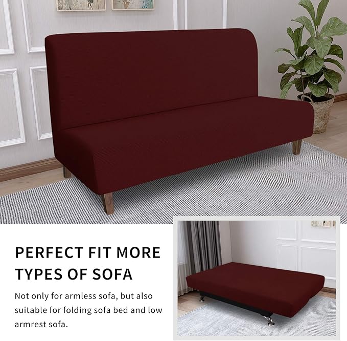 Easy-Going 100% Waterproof Futon Cover, Dual Waterproof Couch Cover for Futon, Stretch Jacquard Sofa Cover, Leakproof Furniture Protector for Kids, Pets, Dog and Cat (Medium, Wine)