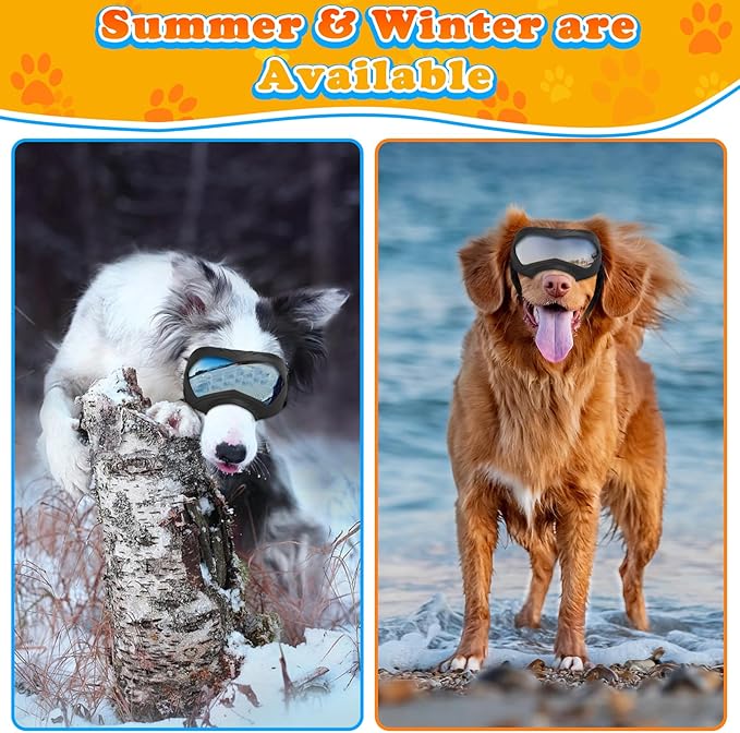 Dog Goggles, UV Protection, Windproof, Dustproof, Anti-Fog Dog Sunglasses for Large & Medium Dogs, Lightweight TPE Frame with Adjustable Strap, Stylish Outdoor Protection (Black)