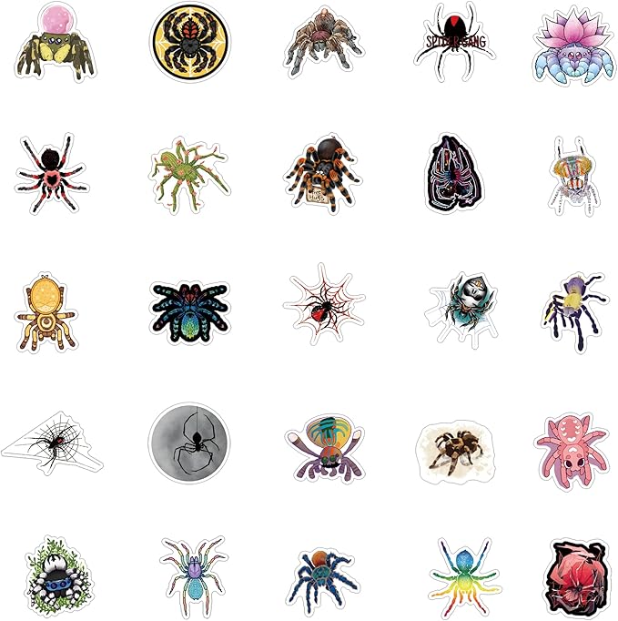 Spider Halloween Stickers 63Pcs Horror Fear Animals Pack | Cool Colorful Deacls Graffiti for Skateboard Luggage Water Bottle Laptop Computer Phone