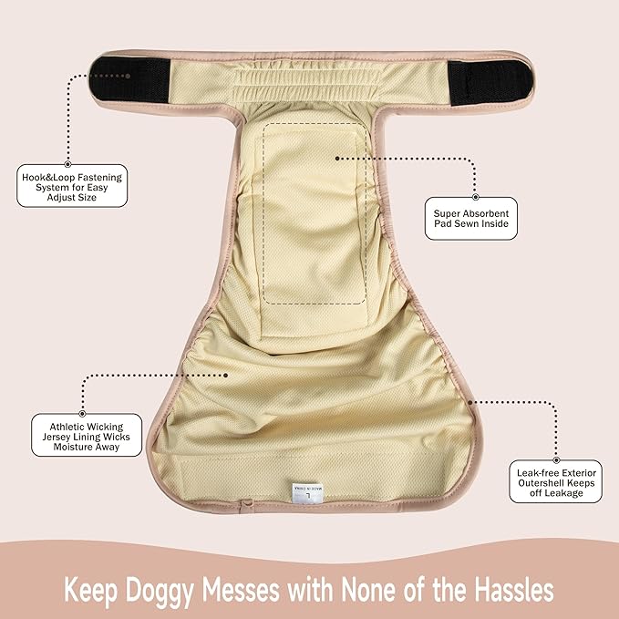 Langsprit Frenchie Female Dog Diapers No Tail Hole,Reusable Puppy French Bulldog Diapers Female for Period Heat,Washable Doggy Doggie Diapers for Female Dogs Small Medium Large Size（Medium）