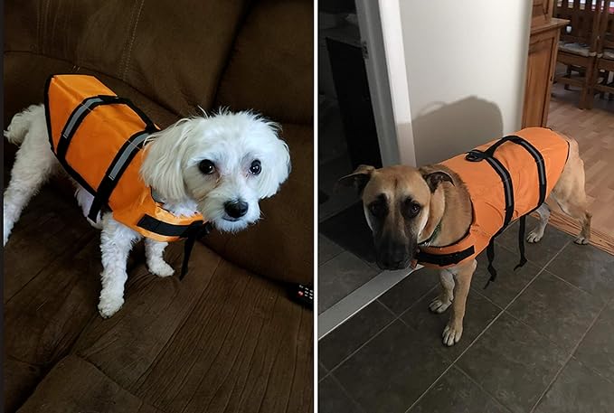 Dog Life Jacket Easy-Fit Adjustable Belt Pet Saver Swimming Safety Swimsuit Preserver with Reflective Stripes for Doggie (XX-Small, Orange)