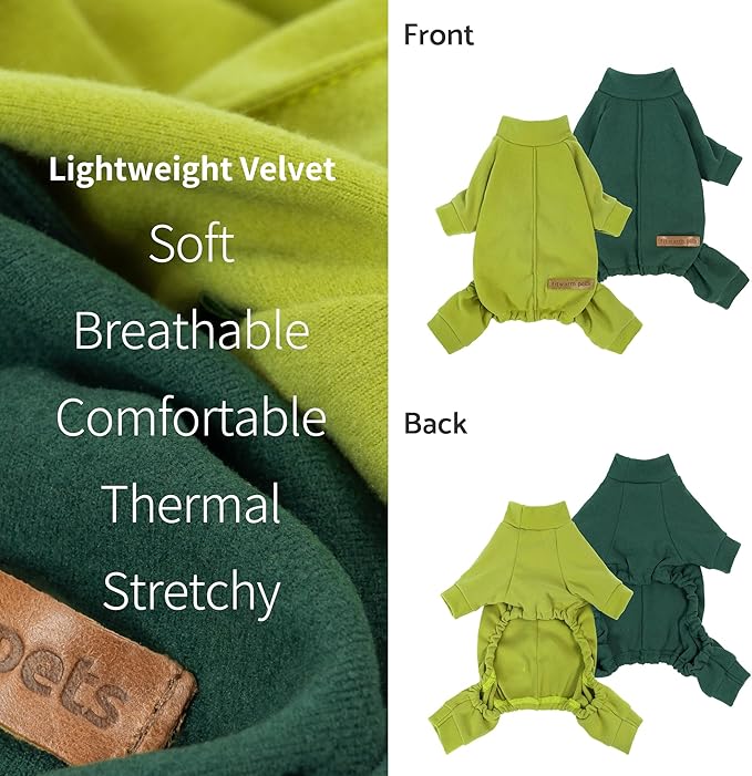 Fitwarm 2 Pack Lightweight Fleece Dog Pajamas, Warm Winter Clothes for Small Dogs Boy Girl, Cozy Pet Onesie with Feet, Yellow Green, Dark Green, Large