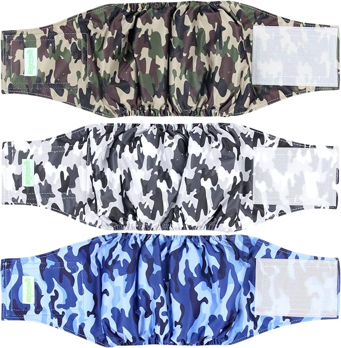 wegreeco Washable Male Dog Diapers (Pack of 3) - Washable Male Dog Belly Wrap (Camo, XS)
