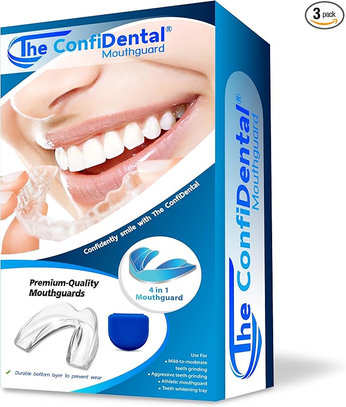 The ConfiDental - Pack of 3 Moldable Mouth Guard for Teeth Grinding Clenching Bruxism, Sport Athletic, Whitening Tray, Including 2 Regular and 1 Heavy Duty Guard (2 (LLL) Regular 1 (II) Heavy Duty)