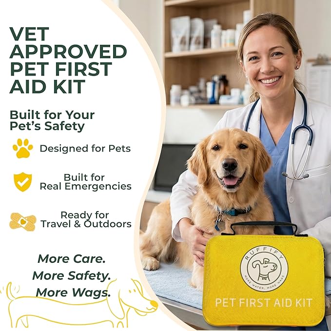 Dog First Aid Kit – Essential Items Pet Emergency Kit Accessories for Car, Travel, Hunting, Hiking & Camping Gear with Mini Pouch for Home, Office & Outdoor Adventures