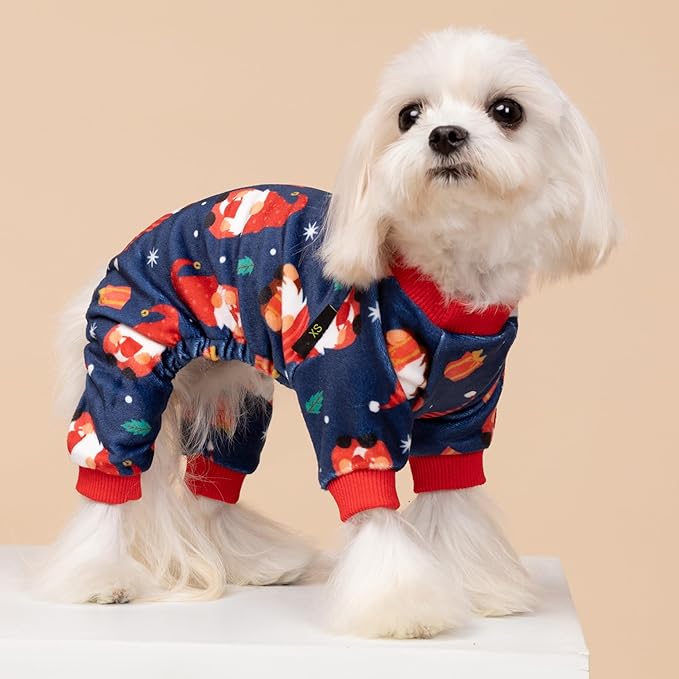 Fitwarm Gnome Dog Christmas Pajamas, Dog Winter Clothes for Small Dogs Girl, Lightweight Velvet Pet Jumpsuit, Cat Outfit, Black, Red, Small