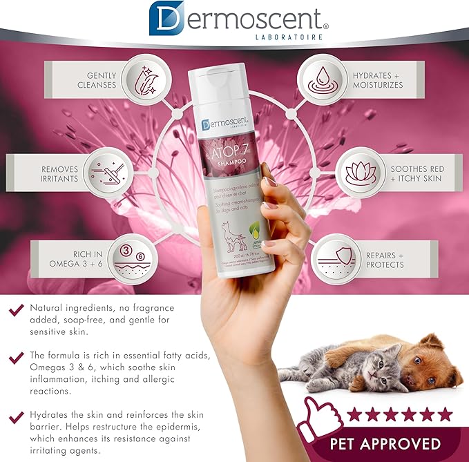 Dermoscent ATOP 7 Shampoo for Dogs & Cats - Allergies & Itchy Skin Relief - Natural Ingredients - Helps Soothe Dermatitis & Atopic Skin - 200 ml