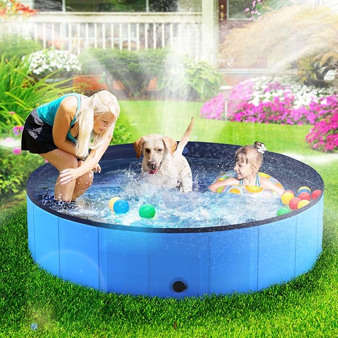 Niubya Portable Dog Pool, Foldable Pet Swimming Tub, Anti-Slip Collapsible Pet Bathtub, Hard Plastic Bath Pool for Pets Dogs and Cats, 40 x 12 Inches