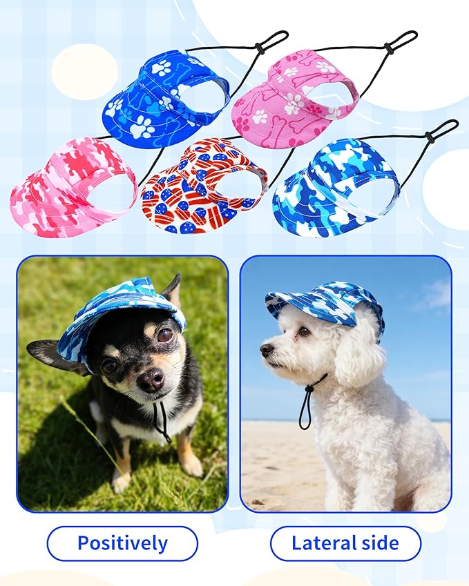 PET SHOW Dog Baseball Cap Camouflage Dog Visors for Small Medium Dogs Summer Waterproof Pet Sun Hats with Ear Holes Adjustable Drawstring Boy Puppy Hat -Blue/M
