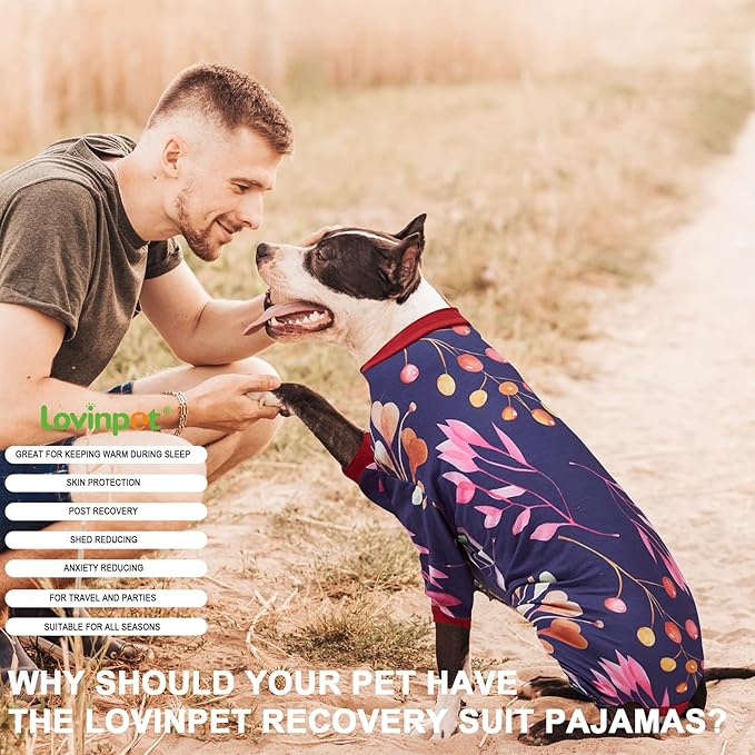 LovinPet Dog Clothing, Navy Berries Print, Large Weimaraner Jammies, Weimaraner Protective Clothing, Lightweight Pullover Dog Pajamas, Full Coverage Weimaraner Pajamas/XL