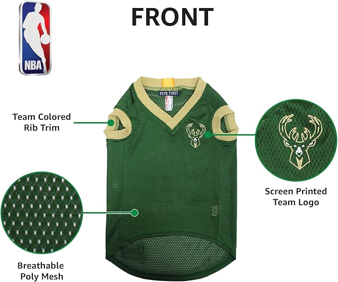 Pets First NBA MILWAUKEE BUCKS DOG Jersey, X-Small - Tank Top Basketball Pet Jersey