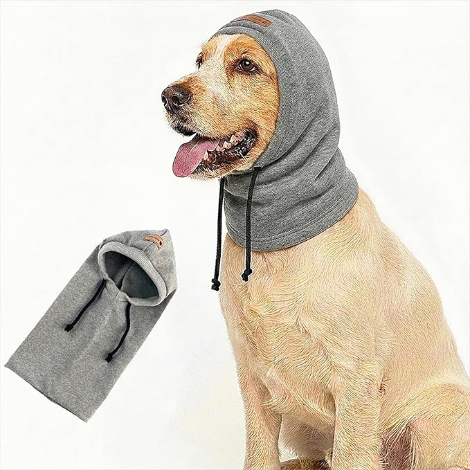 Dog Hat | Bandana for Warmth, Perfect for Fireworks, Thunderstorms, and Grooming（Grey-M）