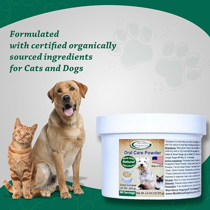 Dog or Cat Oral Care Powder – Tartar and Plaque Remover, Pet Dental Cleaning Powder for Oral Hygiene and Fresh Breath, Teeth Cleaner – 900 Servings, Large Size - 127g