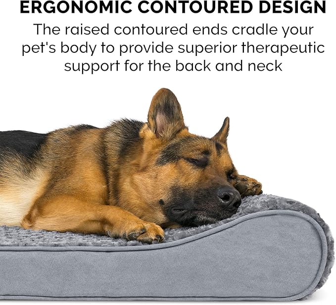 Furhaven Cooling Gel Dog Bed for Extra Large Dogs w/ Removable Washable Cover, For Dogs Up to 180 lbs - Ultra Plush Faux Fur & Suede Luxe Lounger Contour Mattress - Gray, Giant/XXXL