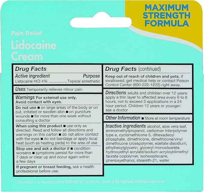 Thera|Care Maximum Strength OTC Lidocaine Cream | Numbs Away Pain | Long-Lasting Relief | Non-Greasy | 1.75 Oz