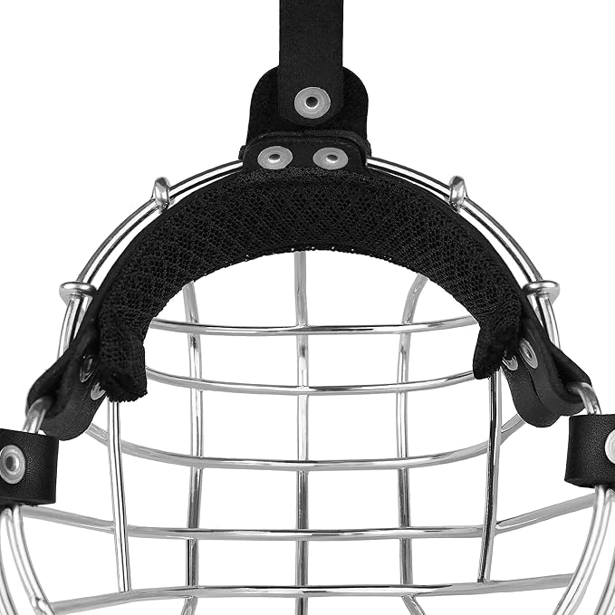 Pitbull Dog Muzzle Metal Mask Amstaff Secure Wire Basket Adjustable Durable Leather Straps for Large Dogs (Steel)
