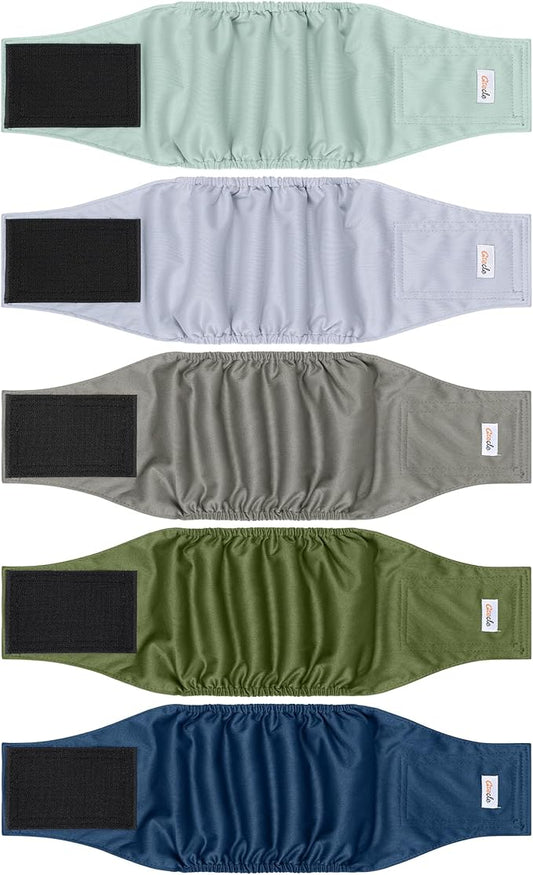 5 Pack Dog Diapers Male Reusable, Premium Belly Bands for Male Dogs, High Absorbing Dog Pee Wraps for Doggie in Incontinence or Excitable Urination and Training Green L