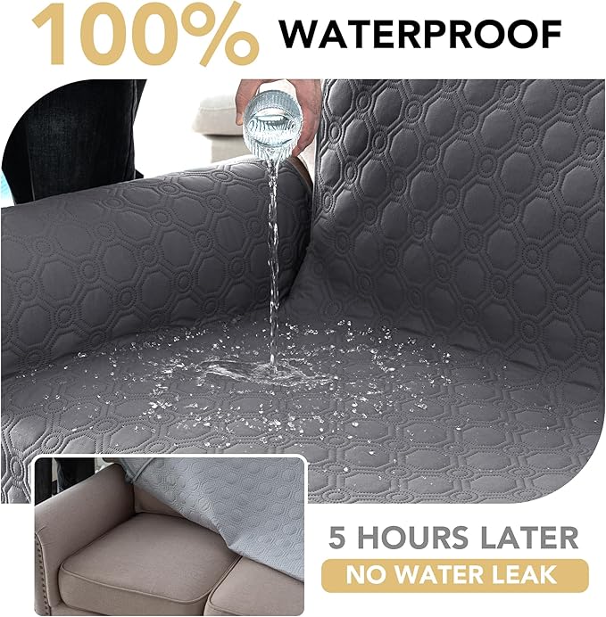 H.VERSAILTEX 100% Waterproof Chair Covers Armchair Triple Non-Slip Chair Covers for Living Room with Storage Pocket Washable Couch Protector for Dogs(Chair, Grey)