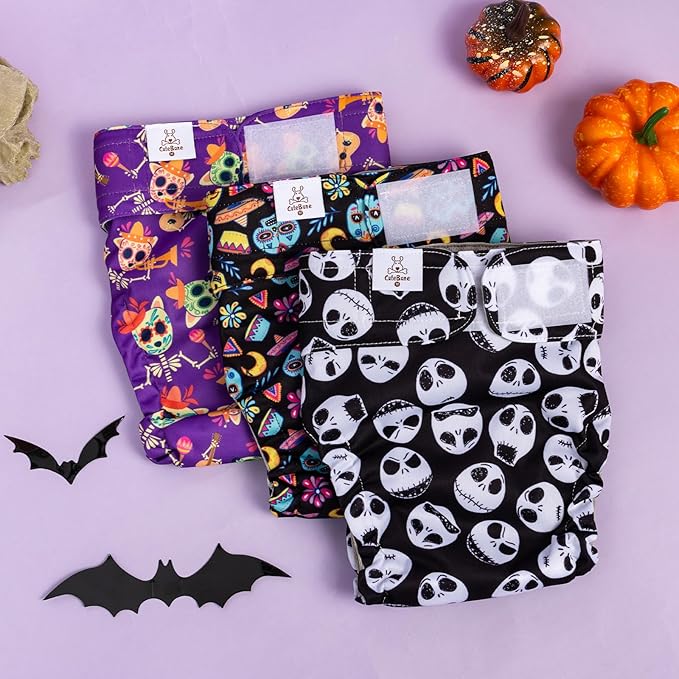 CuteBone Washable Halloween Dog Diapers Female No Tail Hole 3 Pack Reusable Doggie Period Training Pants for Docked-Tail Frenchie French Bulldog Boston Terrier Without Tail WWD09XS