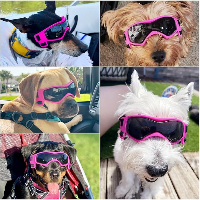 NAMSAN Dog Goggles for Small to Medium Dogs, Dog Sunglasses UV Protection for Medium Dogs Outdoor Cycling Driving, Small Doggy Glasses Dog Eye Protection, Anti-Fog Windproof, Adjustable, Cool Pink