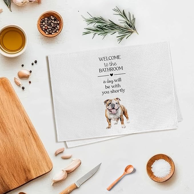 Funny English Bulldog Dog Hand Towel, English Bulldog Gifts Hand Towel, A Dog Will Be with You Shortly Decorative Towel Bath Towel for Bathroom, Funny Dogs Bathroom Decor, 16x24in