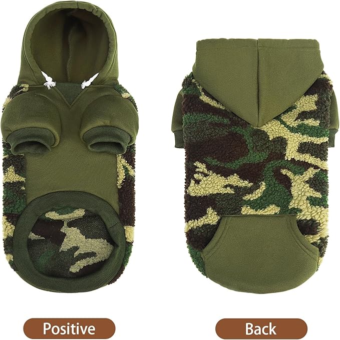 PUPTECK Dog Hoodie Puppy Sweatshirt Warm Dog Sweater Winter Clothes Cold Weather Coats for Small Medium Large Dogs, Camouflage, S/M
