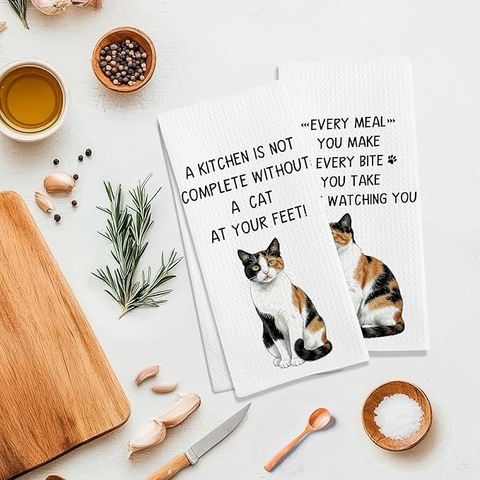 Gifts for Calico Cat Lovers Kitchen Towels Set of 2, Calico Cat Gifts Hand Towel, Every Meal You Make CalicoCat Decorative Tea Dish Towels for Kitchen, FunnyCat Kitchens Decor, 16x24in
