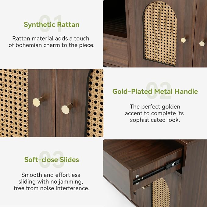 LITTLE TREE Wooden Cat Litter Box Enclosure with Wicker Doors, Hidden Litter Box Cabinet Furniture, Multi-Functional Storage Cabinet for Home Decor, Indoor Cats House for Privacy & Odor Control