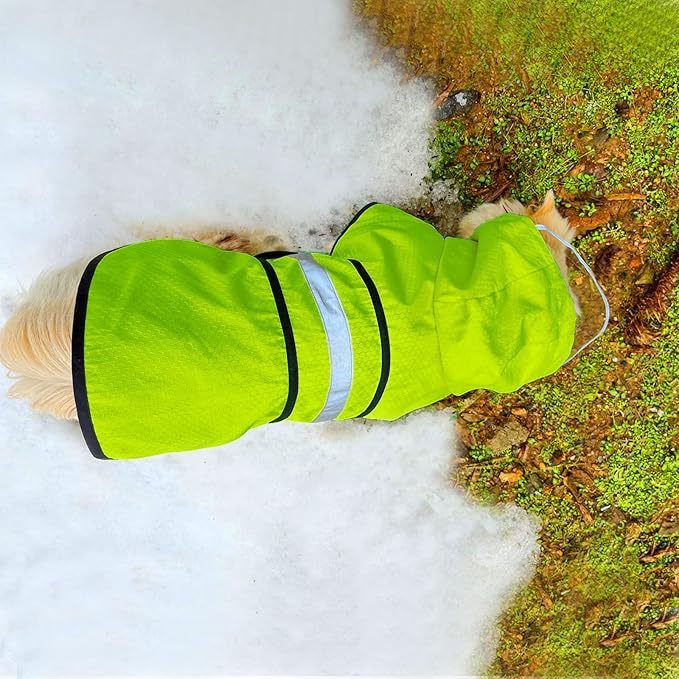 Dog Raincoat Waterproof Reflective Slicker - Lightweight Breathable Hooded Poncho Rain Coat Jacket with Adjustable Belly Strap and Leash Hole for Small Medium Large Dogs (Small, Green)