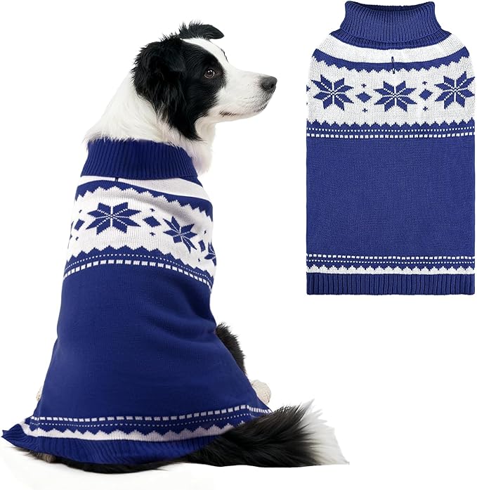 Mihachi Dog Sweater - Winter Coat Apparel Clothes with Colorful Stripes for Cold Weather, Navy Blue ML