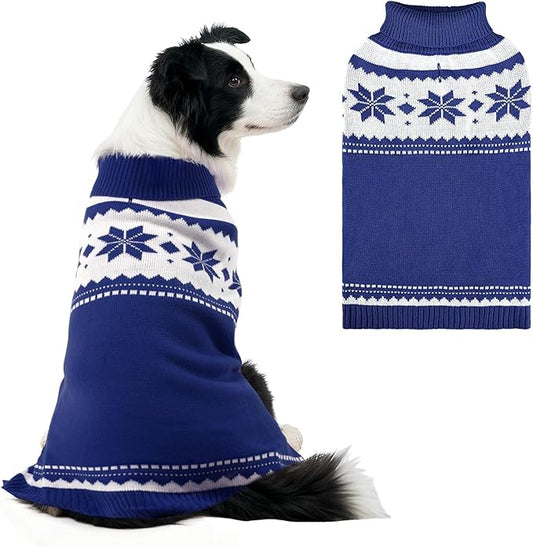 Mihachi Dog Sweater - Winter Coat Apparel Clothes with Colorful Stripes for Cold Weather, Navy Blue ML
