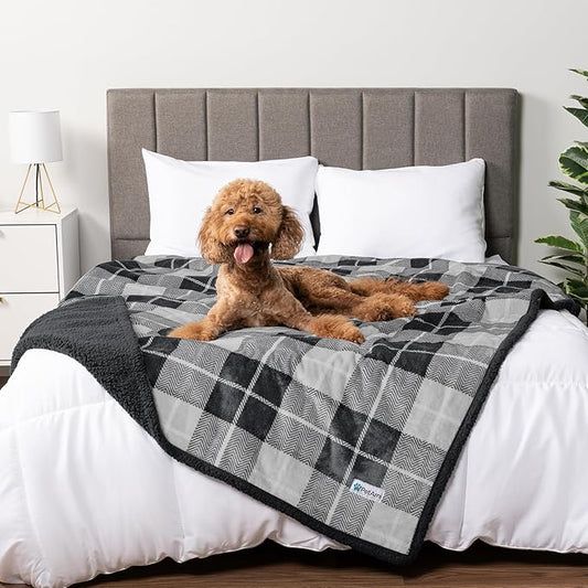 PetAmi Waterproof Dog Blanket for Bed, XL Dog Pet Blanket Couch Cover Protection, Sherpa Fleece Leakproof Bed Blanket for Crate Kennel Sofa Furniture Protector, Reversible Soft 80x60 Light Gray/Gray
