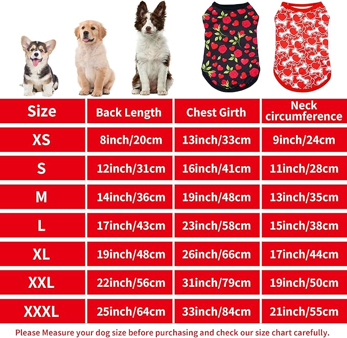Valentines Dog Shirts for Medium Doggie Puppy Girl Boy Male Female Sleeveless Tank Top Tee Vest T Shirts Black Red Outfit Pack of 2