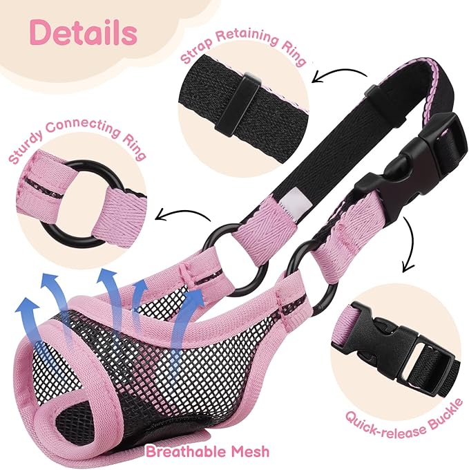 Mayerzon Mesh Dog Muzzle for Short Snout Small Dogs, Adjustable Muzzle for Chihuahua Yorkshire Shih Tzu, Prevent Fierce Barking Biting Eating, for Grooming Vet Visits, Allow to Pant Drink (Pink, XS)