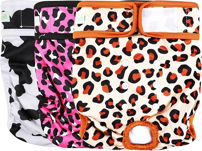 wegreeco Washable Reusable Premium Female Dog Diapers, Medium Large Small Dog Doggie Puppy & Doggy Diapers Female,Period Panties in Heat (Cheetah Print, Medium)
