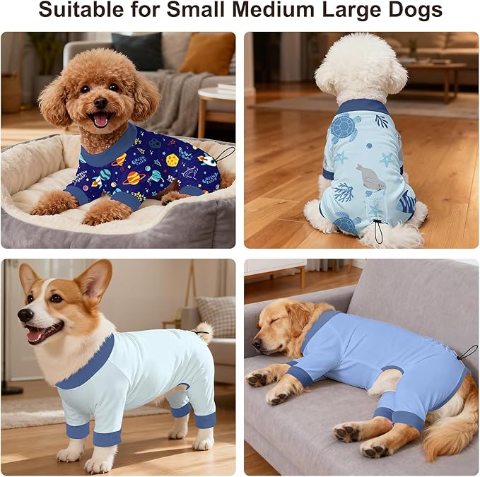 Bienbee Dog Pajamas, 4 Pack Dog Recovery Suit Shedding Suit Cute Soft Puppy Clothes Dogs Pjs Onesies Jammies Adjustable Breathable & Stretchy Clothes for Small Medium Large Dogs Girl Boy Puppy-3XL