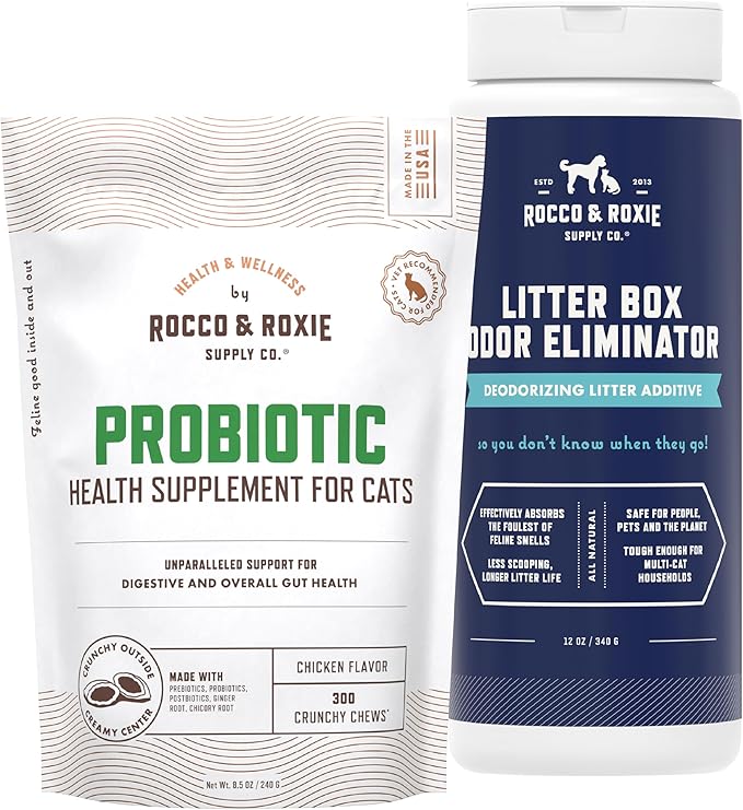 Rocco & Roxie Cat Probiotic Supplements & Litter Box Odor Eliminator Bundle