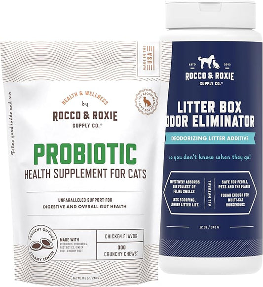 Rocco & Roxie Cat Probiotic Supplements & Litter Box Odor Eliminator Bundle