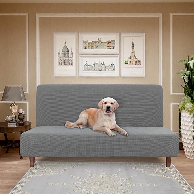 Easy-Going 100% Waterproof Futon Cover, Dual Waterproof Couch Cover for Futon, Stretch Jacquard Sofa Cover, Leakproof Furniture Protector for Kids, Pets, Dog and Cat (Medium, Grey)