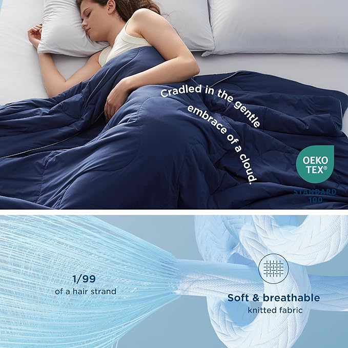 Bedsure Cooling Blankets for Hot Sleepers - Cooling Comforter, Cold Summer Blanket King Size for Bed, Ice Breathable and Lightweight Gift for Night Sweats, Navy Blue, 104x90 Inches
