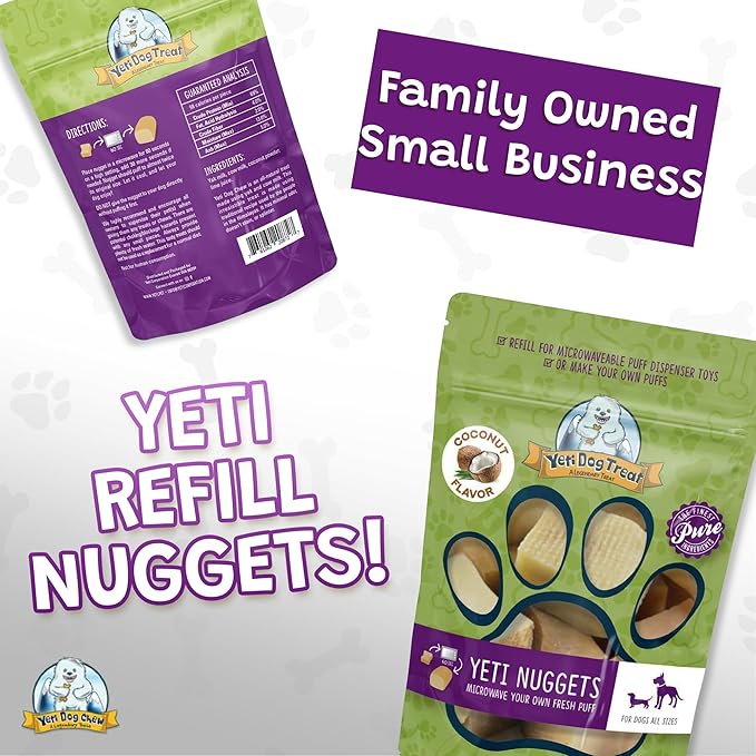 Yeti Refill Nuggets for Puff and Play Dog Toys - Natural Himalayan Yak Cheese Treats, Healthy Dog Chews, Suitable for All Dogs, Ideal for Interactive Chew Toys and Dispensers - 6 Pieces, Coconut