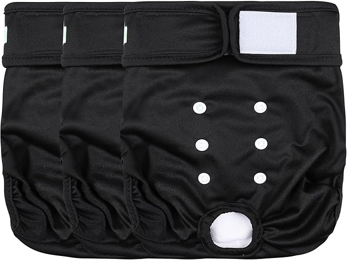wegreeco Washable Female Dog Diapers Highly Absorbent Reusable Diapers for Dog in Heat Dog Period Diapers, 3 Pack (Black,Large