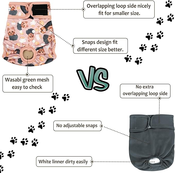 Dog Diapers Female(3 Pack) - No Leak Reusable Diapers for Doggy Female in Period - Highly Absorbent Dog Heat Panties with Adjustable Snaps Cute Dogs L
