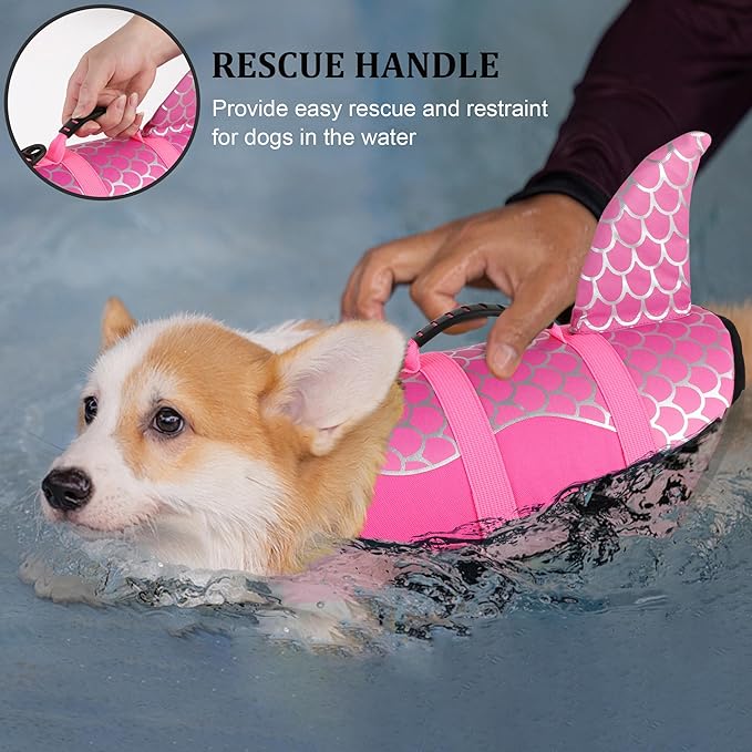 Dogcheer Dog Life Jacket, Cute Shark Dog Life Vest for Swimming Boating with Superior Buoyancy and Rescue Handle, Adjustable Puppy Swim Vest Pet Floating Vest for Small Medium Large Dogs - Pink, XL